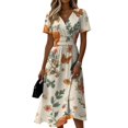thumbnail image 2 of Halloween A Line Dresses for Women Short Sleeve V-Neck Casual Dress Halloween Gift, 2 of 5