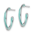 thumbnail image 2 of Primal Silver Sterling Silver Rhodium-plated Aqua Enameled Hoop Earrings, 2 of 2