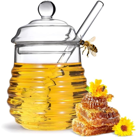 wefenad Tarro de vidrio para miel con tapa de goteo, recipiente dispensr de miel para el hogar, fácil de limpiar, para miel y jarabe.