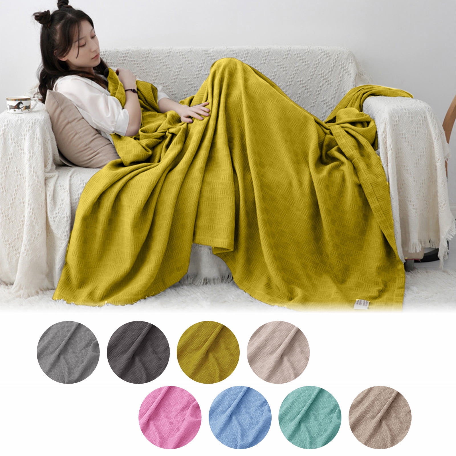 Cotton Knitted Throws Blanket for Couch, Gauze Bed