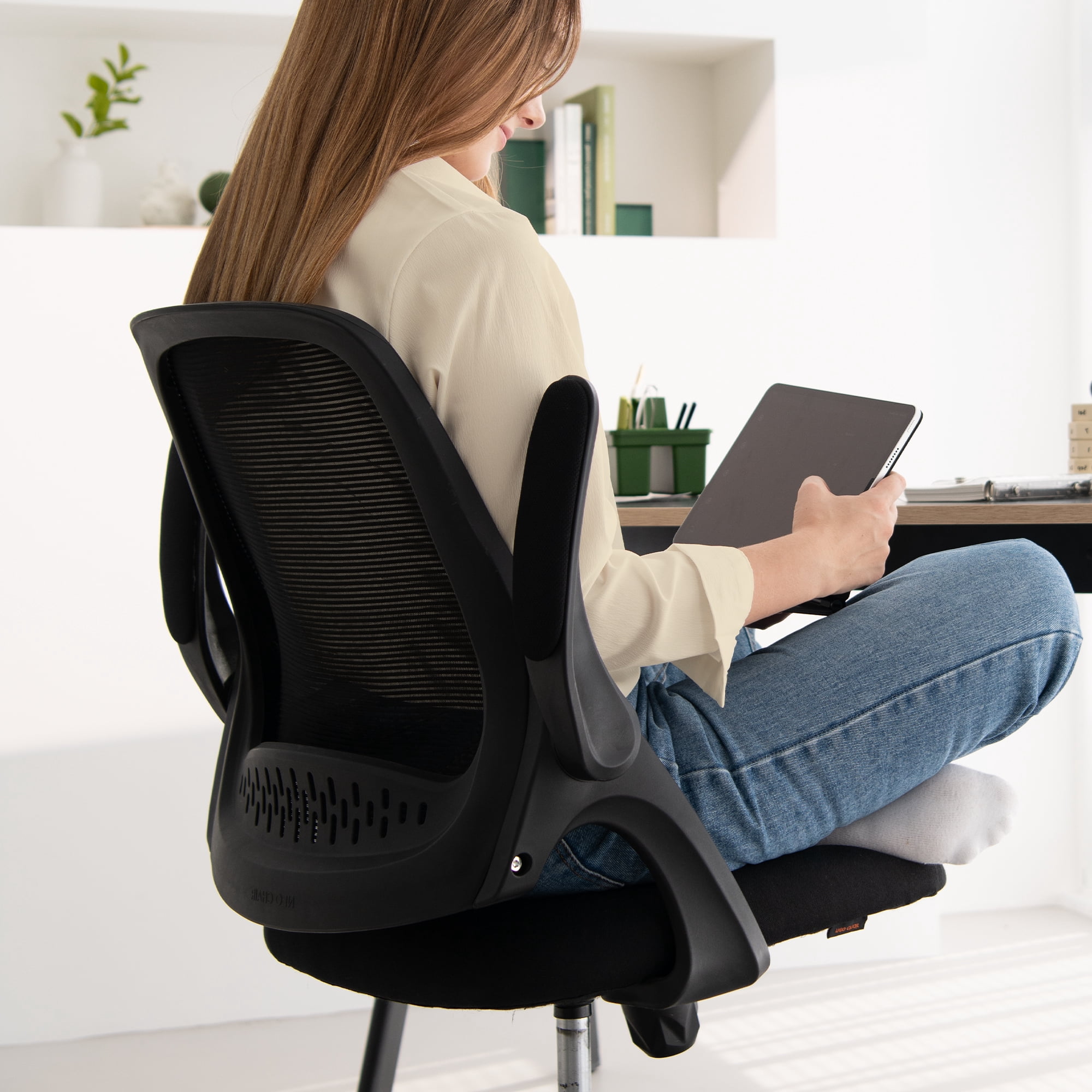 CELTOSS Ergonomic Office Chair, Flip-Up Arms, Adjustable Lumbar Support, Black