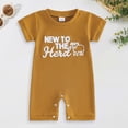thumbnail image 2 of Duqingm Newborn Baby Boy Summer Outfit Romper Hello I'm New Here Letter Embroidery Short Sleeve Jumpsuit Bodysuit Cute Infant Waffle Clothes(Coffee,Newborn), 2 of 4