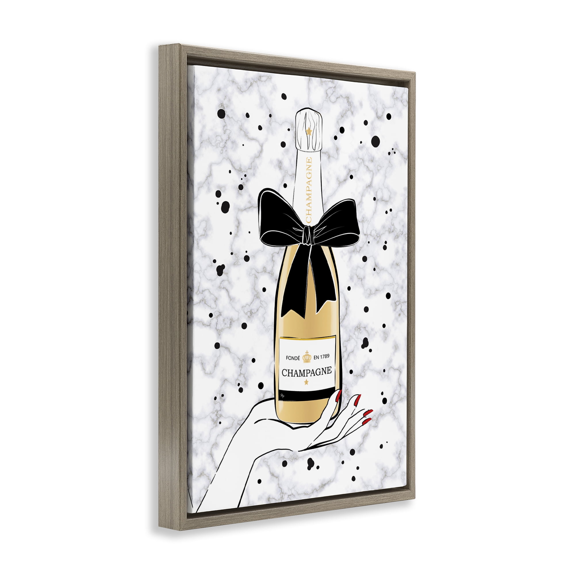Stupell Industries Holding Champagne Bottle Food & Beverage Painting Brown Floater Framed Art Print Wall Art, 17 x 25