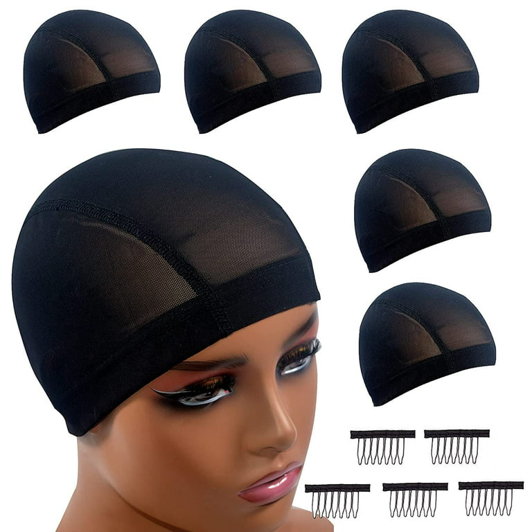 5pcs Spandex Mesh Dome Wig Cap For Making wig, Stretchable hair net And  Elastic Dome Mesh Cap with small holes Dome caps for men women Black(5pcs S)