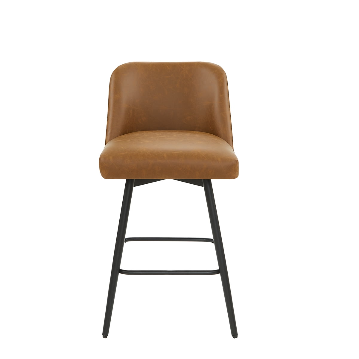 L'AGRATY Modern Bar Stools Set of 4, 26" High-Back Counter Stools, Faux Leather Upholstery, for Kitchen Island, Home Bar, Brown