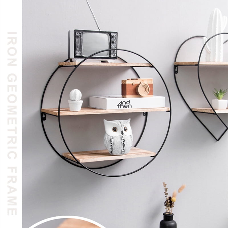 Retro Wood Metal Craft Industrial Style Wall Shelf Rack Storage Case Home Decor