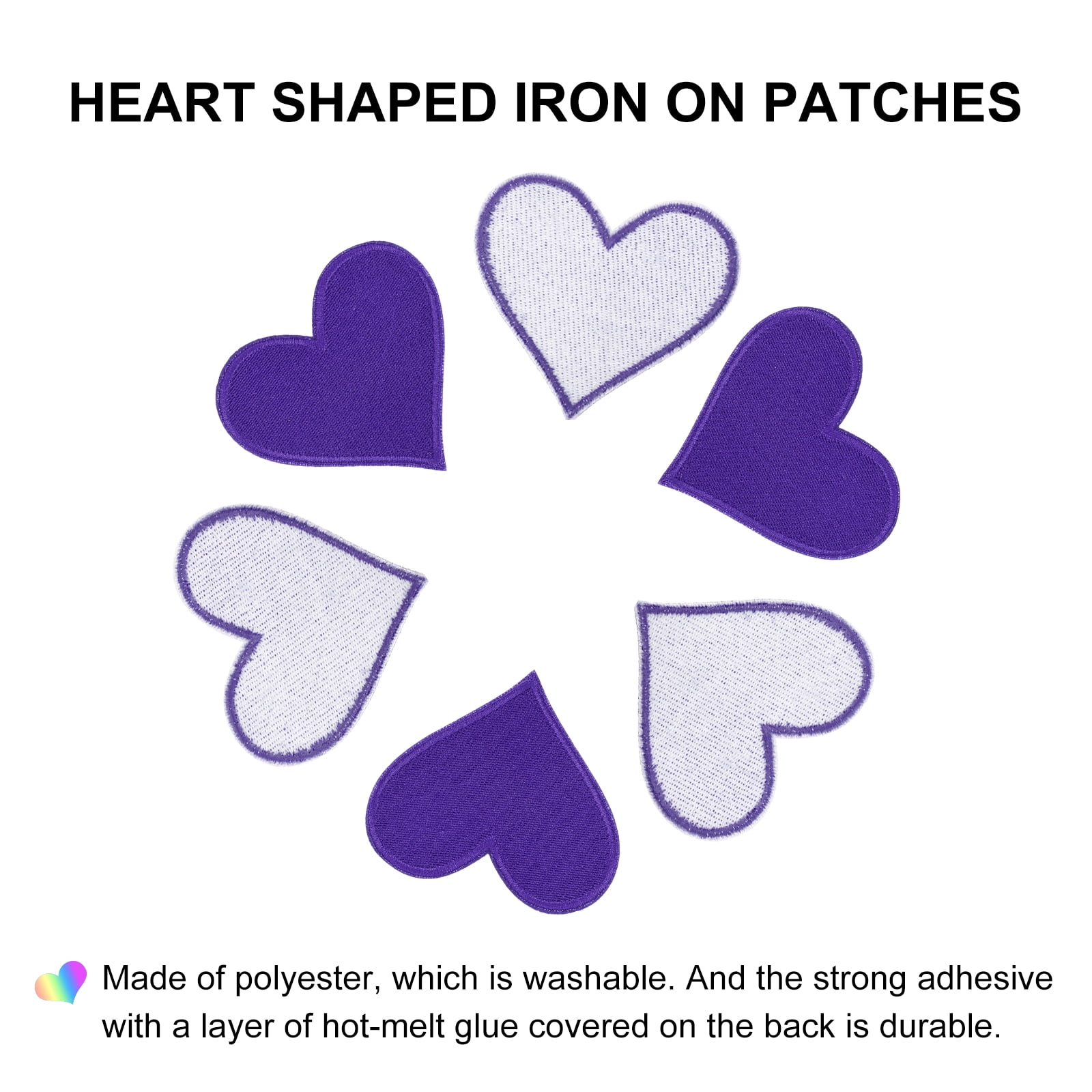 Heart Shaped Iron on Patches 6.8x7cm Embroidered Sew Patches Appliques for Clothing Repair Backpack Shoes Decoration Dark Purple 120Pcs