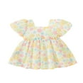 thumbnail image 1 of Girl Short Sleeve Square Neck Floral Print Ruffled A-Lined Dress, 1 of 9