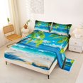 thumbnail image 2 of Castle Fairy Bright Photorealistic Palm Shore Bed Sheets 4-Piece,Tropical Island Clear Ocean Graphic Full Size Sheets,Sky Teal,1 Fitted Sheet,1 Flat Sheet and 2 Pillowcases, 2 of 6