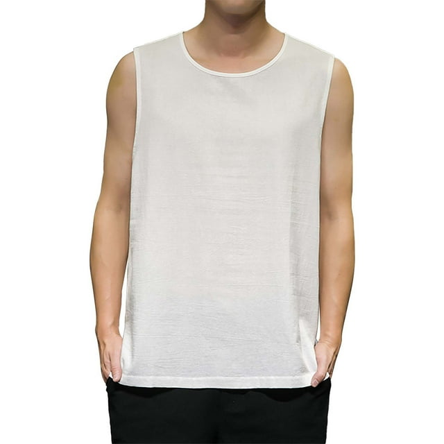 Aayomet Débardeur Basique pour Hommes et Été Décontracté Sans Manches Col Rond Imprimé Style Raglan (Blanc, L)