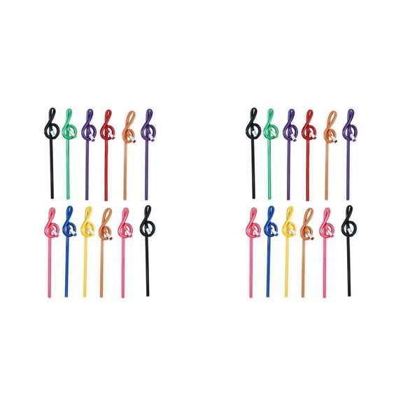 24Pcs Students Note Pencils Musical Note Pencils with Eraser Colorful Music Pencils Wooden Treble Clef Bent Pencil