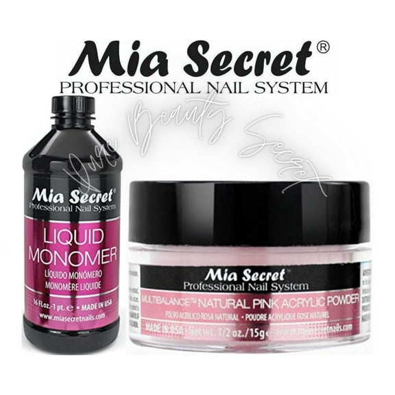 Mia Secret Liquid Monomer 16 oz and Natural Pink Powder 0.5 oz