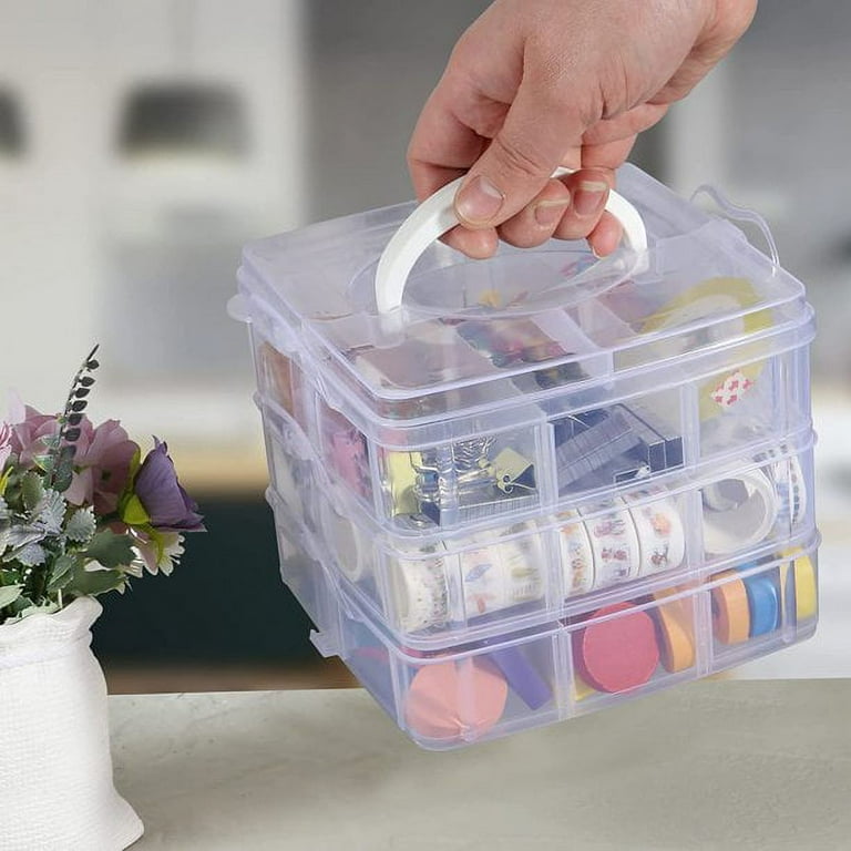 Plastic Creative Options Storage Containers with Adjustable  Dividers,Plastic Storage Box with 18 Removable Grids,Jewelry Organizer  Compartments for Cosmetics Craft, Toy, Fuse Beads, Washi Tapes 