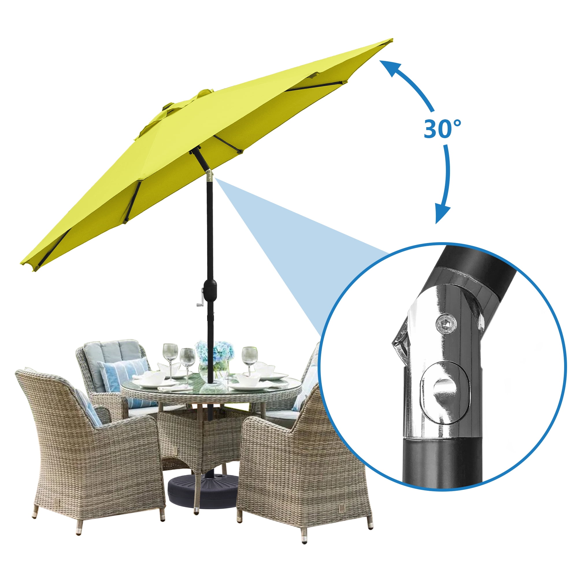 Abble Outdoor 9ft Patio Umbrella with Crank Handle and Push Button Tilt, Outdoor Market Umbrella with 8 Ribs for Garden, Deck, Backyard, Pool, Yellow