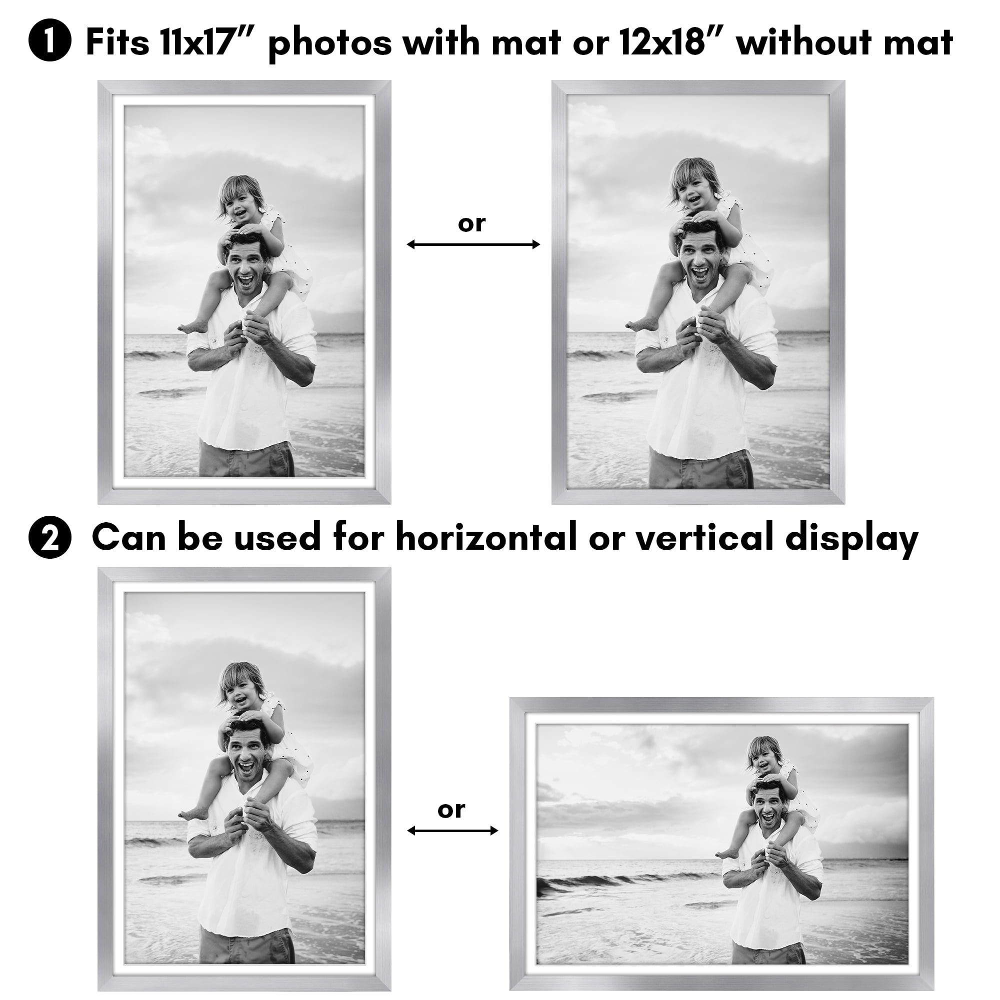 Americanflat 12x18 Poster Frame with Polished Plexiglass with 11x17 Mat 5 Pack Display Photo Galleria - Silver