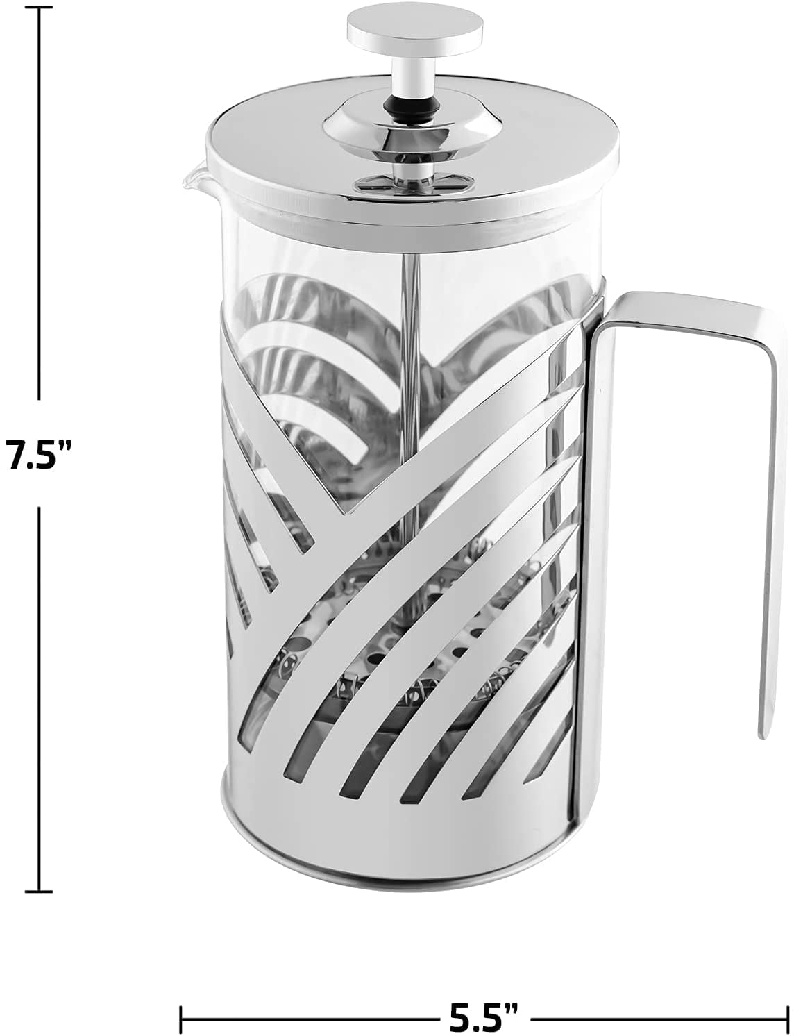 Ovente French Press Coffee and Tea Maker, Stainless Steel, Nickel Brushed,  34 oz, 8 cup, Horizontal (FSH34S)