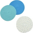 thumbnail image 3 of LQQBOX Kitchen Pot Holders Set Trivets Set 100% Pure Cotton Thread Weave Hot Pot (Set of 3) Stylish Coasters, Hot Pads, Hot Mats, Spoon Rest for Cooking and Baking by Diameter 7.09 Inches (Blue), 3 of 7