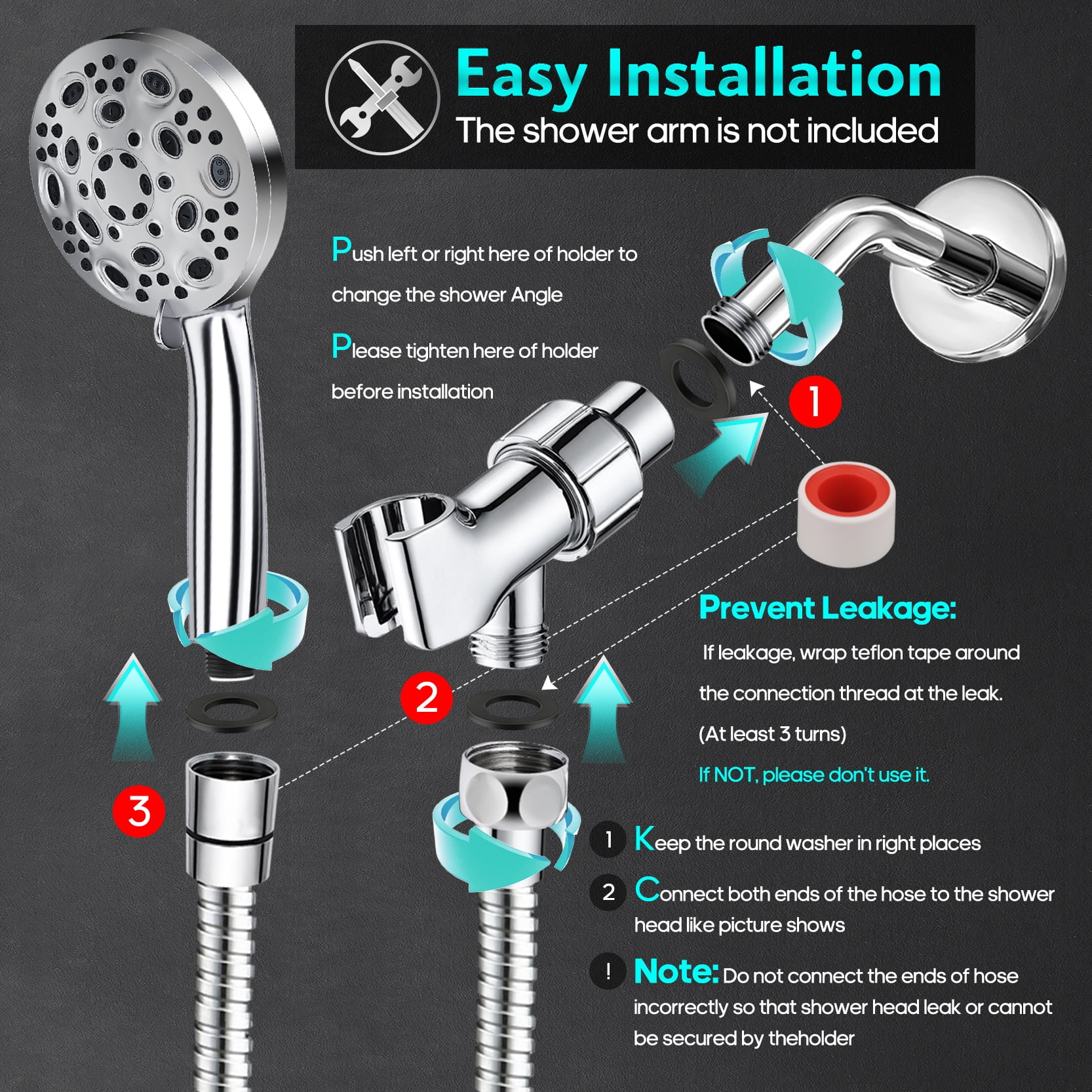 High Pressure Shower Heads, 10 Modes Shower Head with Handheld, Power Wash to Clean Bathroom, 5.04" Rain Showerhead with 80 Inches Extra Long SS Hose, Hard Water Filter & Adjustable Bracket.