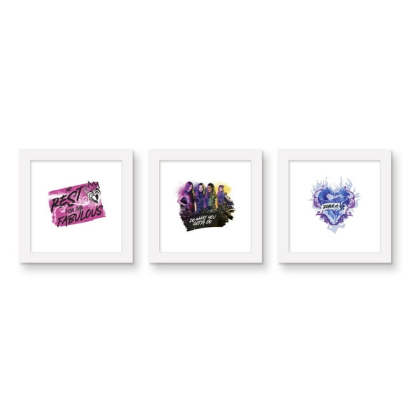 Gallery Pops Disney Descendants 3 - Fabulous Wall Art Bundle (3-Pack), White Framed Version, 12" x 12"