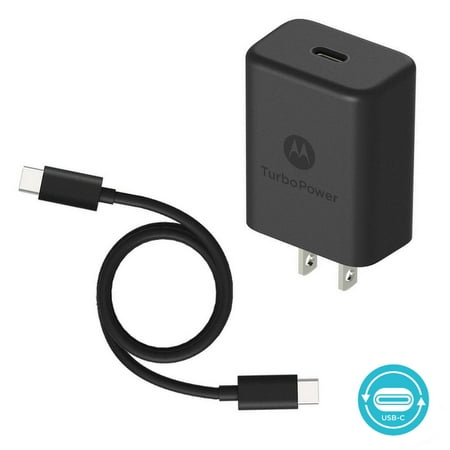 Motorola TurboPower 27 PD Charger with Long 6.6ft USB-C to C Cable Turbo Fast Charging for Moto G7 Plus, G8 Plus, T Mobile Revvlry+, Google Pixel 3, Nintendo Switch, USB C Power Delivery