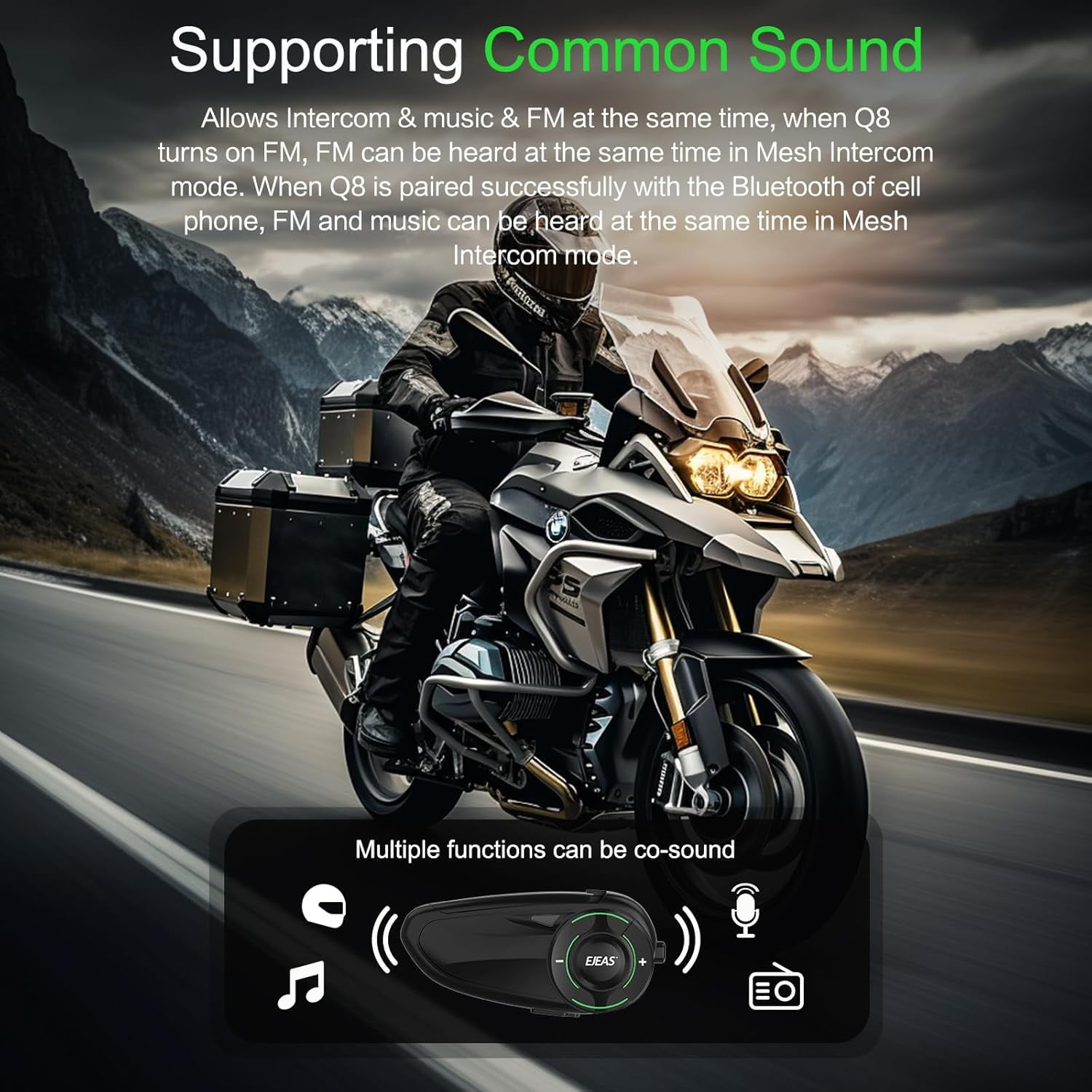 2PC EJEAS Q8 Motorcycle Bluetooth Headset Upgraded Mesh 3.0 Intercom Motorbike Communication System for 6 Riders Group Talking