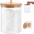 thumbnail image 1 of Exquisite Bamboo Lid Bath Accessory Set, Durable Acrylic Clear Plastic Apothecary Jars For Vanity, Bathroom, Or Office, Cotton Swab Storage And Stackable Design For Space Efficiency (3Pcs), 1 of 7
