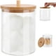 thumbnail image 1 of Porta hisopos de algodón para tocador de baño, recipiente de plástico transparente con tapa de bambú, dispensador a prueba de polvo para hisopos, bolas, almohadillas, hilo dental y más, incluye tapas, 1 of 7