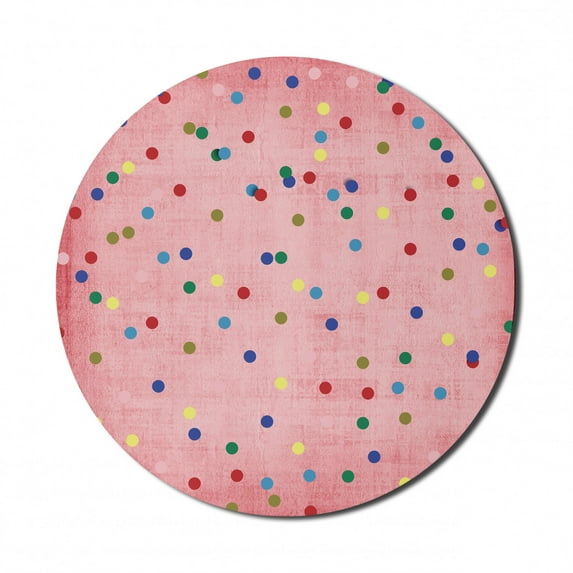 Spots Mouse Pad for Computers, Retro Classic Spots Design with Circles Geometric Design Pink Background Image Print, Round Non-Slip Thick Rubber Modern Mousepad, 8" Round, Multicolor, by Ambesonne