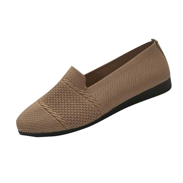 Khaki Women Casual Knitted Flat Shoes For Spring Summer Leisure Time