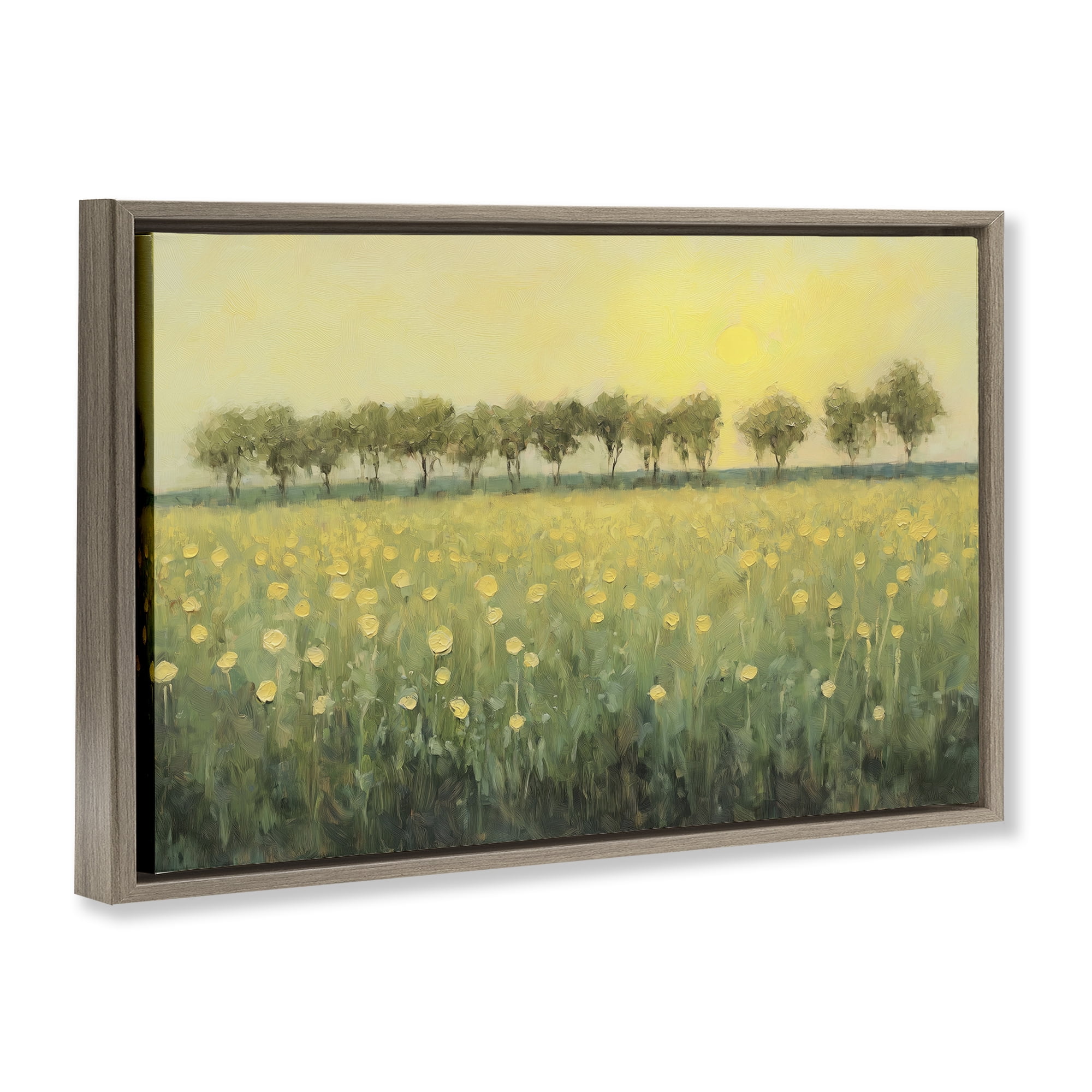 Stupell Industries Golden Field Meadow Landscape & Nature Painting Brown Floater Framed Canvas Art Print Wall Art, 25 x 17