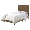 thumbnail image 3 of CorLiving Juniper Fabric Upholstered Adult Twin/Single Platform Bed Frame with Padded Headboard and Slats, No Box Spring Required, Clay Brown, 3 of 11