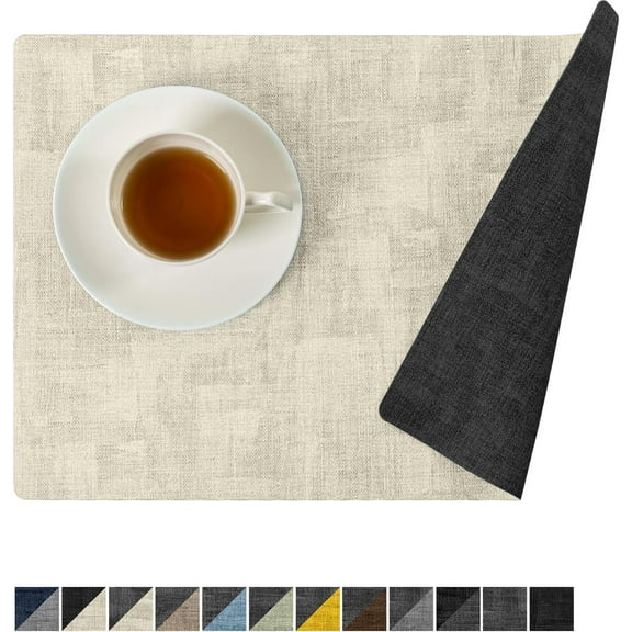 Vinyl Placemats Set of 4, Faux Leather 100% Waterproof Oil-proof Wipeable Place Mats, Heat Resistant Dual Sided Table Mats for Kitchen/Dining/Party 12 x 18 Inch