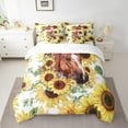 thumbnail image 2 of Feelyou Rustic Brown Horse Bedding Comforter Set 7pcs, Farmhouse Sunglower Floral Queen Bedding Sets, Cartoon Animal Queen Sheet Sets, Microfiber Bedroom Decor, 2 of 7
