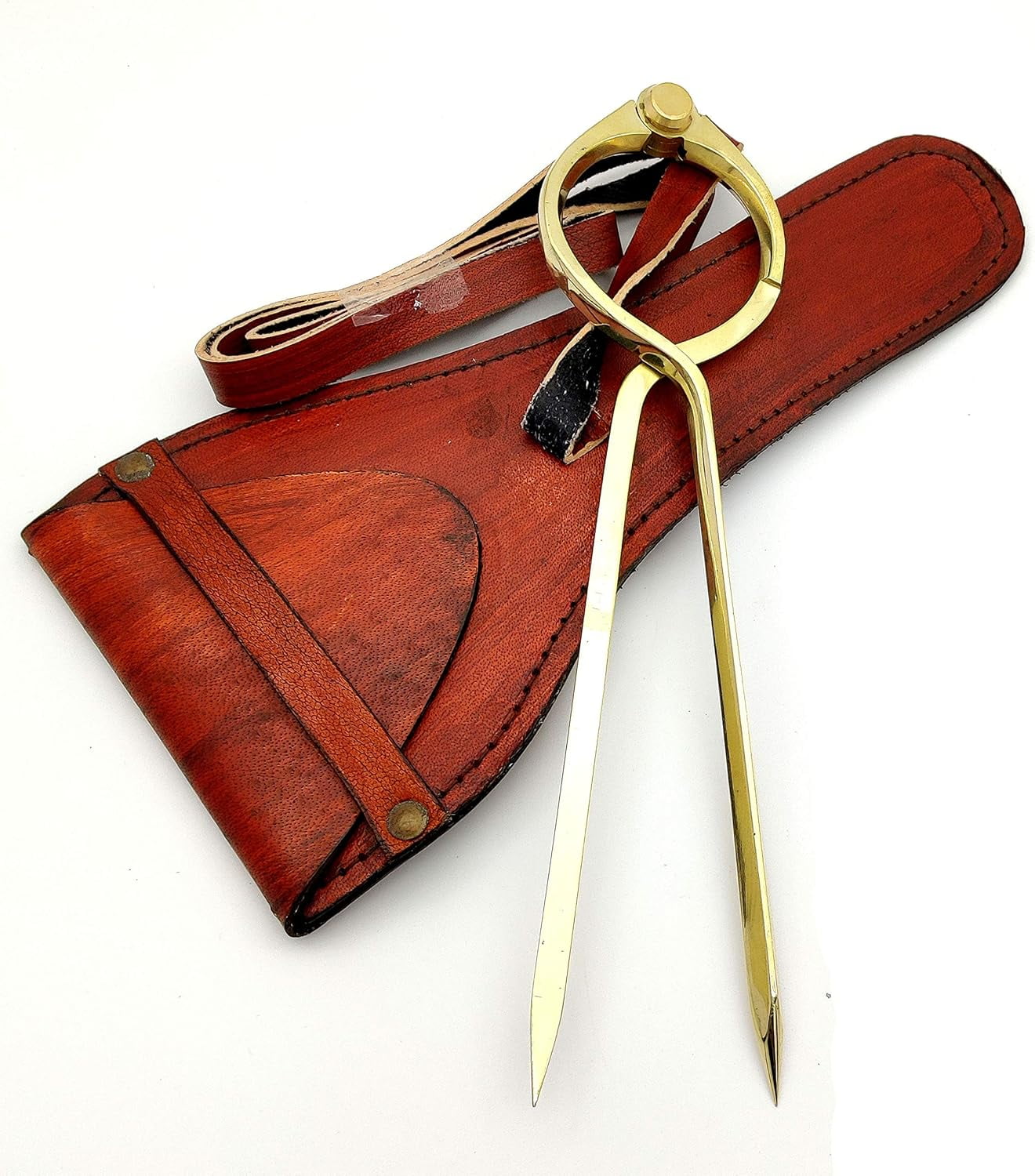 Vintage Navigation Straight Pattern Artist Divider Solid Brass Drawing Tool Professional 8” Long Divider Marine Navigation Compass with Handmade Leather case (8 inch Brass tip)