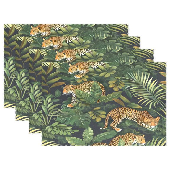 Ryvnso Placemats Set of 4 Leopards in Tropical Dining Mats Heat-Resistant Non-Slip Washable Table Mat
