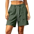 thumbnail image 2 of Womens Shorts Womens Lightweight Solid Color Wide Leg Running Shorts Summer Casual Elastic Waist Drawstring Athletic Shorts with Pockets, 2 of 9