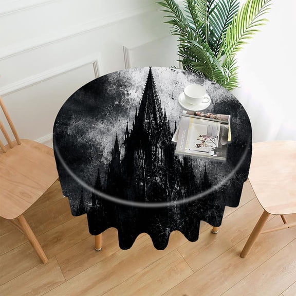 RKSupls 60 Inch Round Tablecloth, Gothic Cathedral Dark Premium Polyester Straight Edge Wrinkle Resistant Washable Table Cover for Party Home Dining Decor