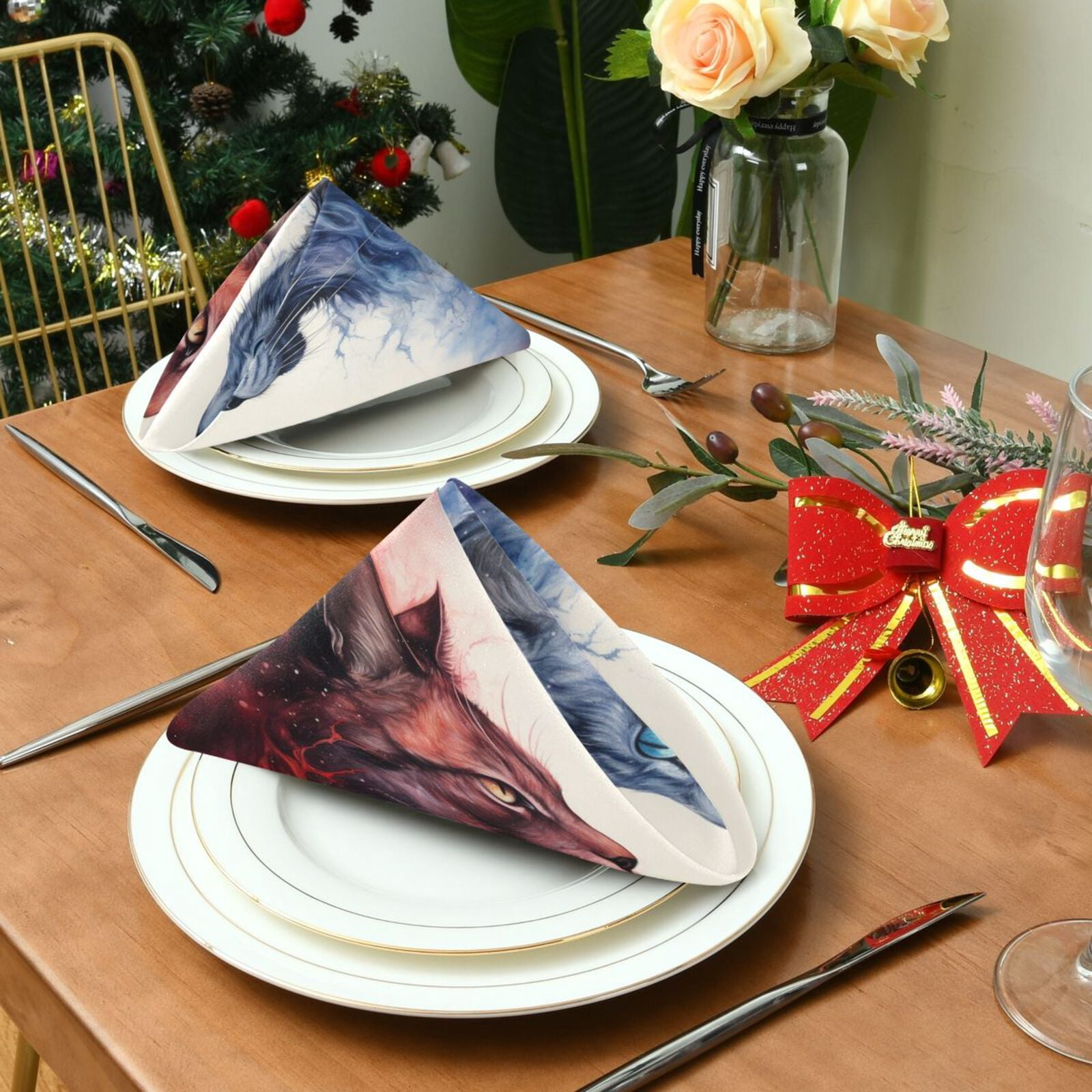 JSTEL Cats in Nebula Cloth Napkins Set of 6, 20x20 Inch Washable and Reusable Napkin for Decoupage Dinner Party Everyday Use
