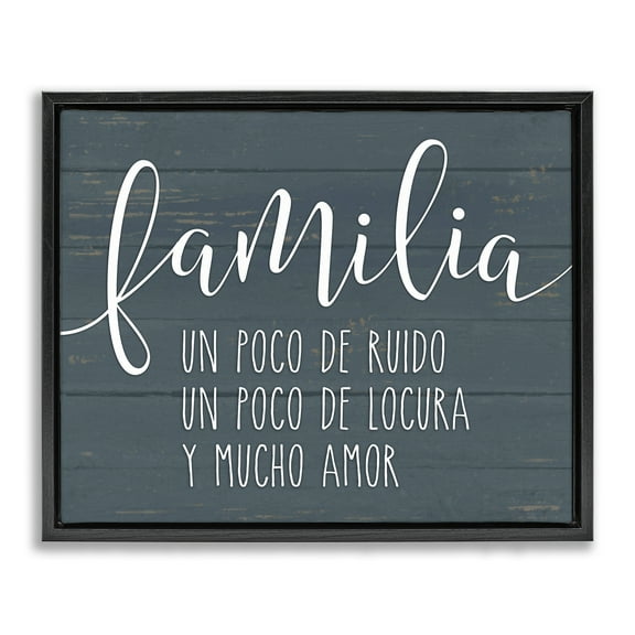 Stupell Industries Familia Y Mucho Amor Inspirational Quotes & Sayings Painting Black Floater Framed Art Print Wall Art, 21 x 17