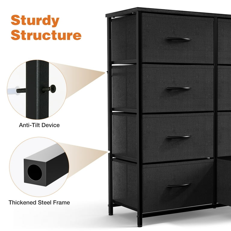 CONCETTA 8-Drawer Fabric Dresser, Black, Bedroom Storage Chest