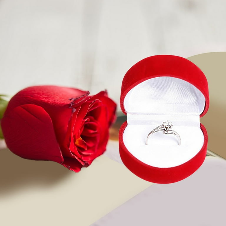 CASAFUN Heart-Shaped Red Rose Velvet Flocking Jewelry Gift Box