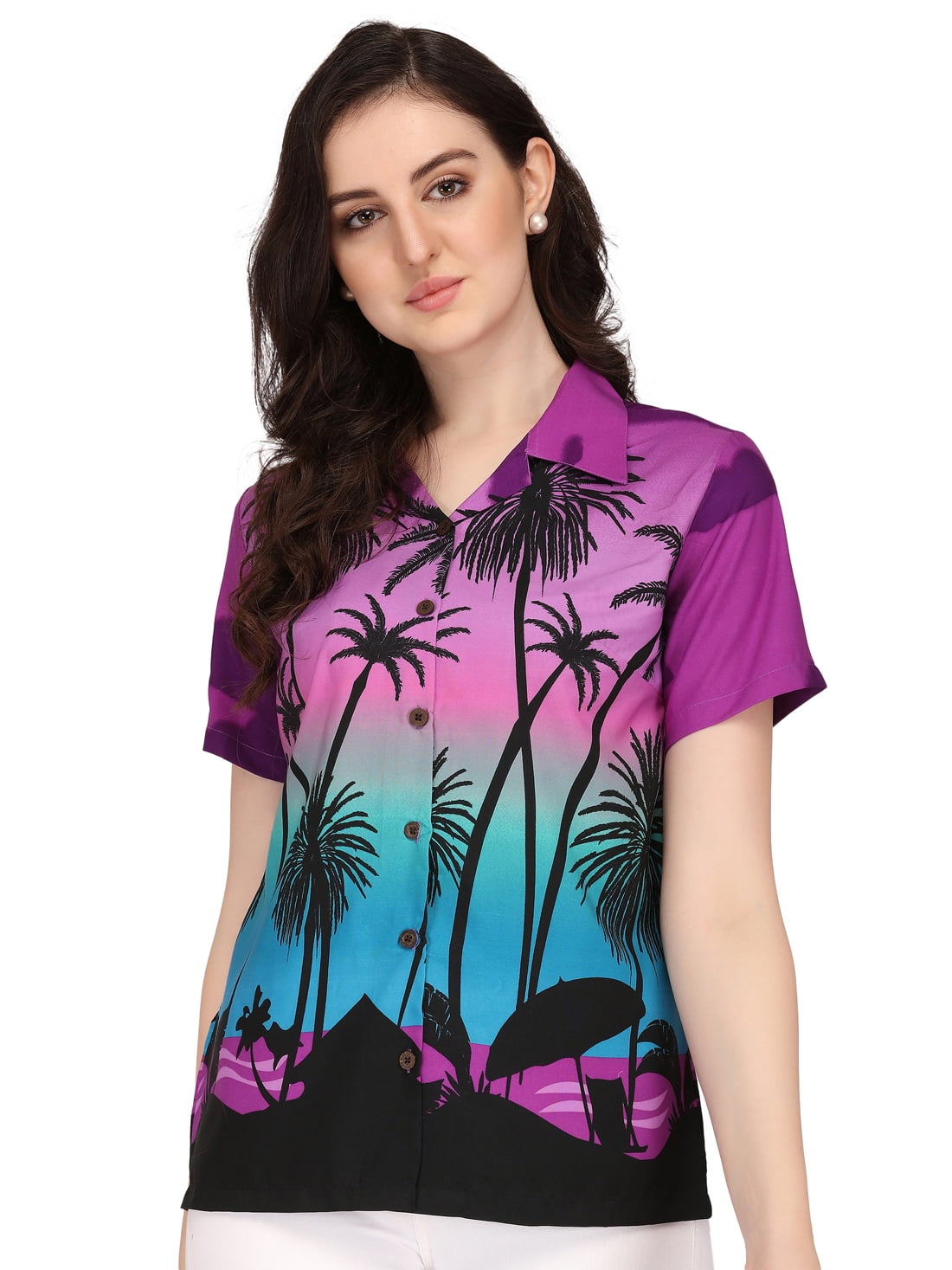 Aloha Summer Beach Hawaiian Cruise Luau Round Neck Tunic Girl Dress Top Purple 