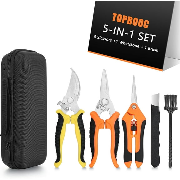 5‑Piece Garden Pruning Shears Set with Gloves & Storage Bag – Stainless Steel Trimming Scissors for Flowers, Herbs & Small Branches – Ergonomic Gardening Tools Kit (Multi-color)