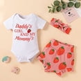 thumbnail image 6 of Styles I Love Infant Baby Girls Daddy's Girl and My Mommy's Bodysuit and Ruffle Shorts, Headband 3pcs Short Sleeve Outfit (18 Months, Strawberry), 6 of 7