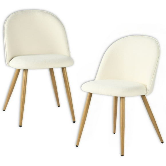 Homy Casa Fabric Upholstered Dining Chairs Set of 2 with Backrest Metal Legs for Kitchen, Cream Beige