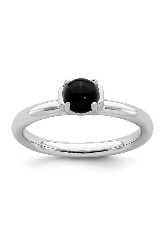 925 Sterling Silver Stackable Expressions Polished Black Agate Ring Size: 5; for Adults and Teens; for Women and Men