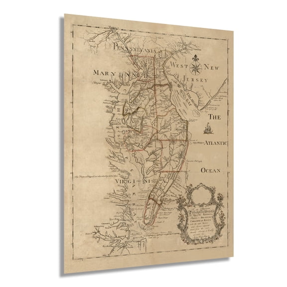 1786 Map of the Peninsula Between Delaware and Chesapeake Bays - Vintage Map Chesapeake Bay Map Wall Art - Chesapeake Bay Map Poster Chesapeake Bay Virginia