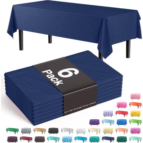 Exquisite 6-Pack Premium Plastic Tablecloth 54in. x 108in. Rectangle Plastic Table Cover - Navy