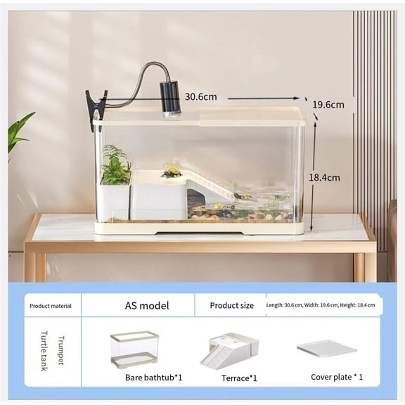 Turtle Tank With Basking Platform –  Reptile Aquarium With Cover | Escape-Proof Habitat For Turtles, Frogs & Small Reptiles | Includes Ramp (30 X 19 X 18CM)​,1,Small