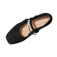 thumbnail image 3 of Women's Square Toe Mary Jane Flats, Solid Color Pearl Strap Bow Flat Shoes, Soft Upper Casual Slip On Shoes for All Seasons, 3 of 9